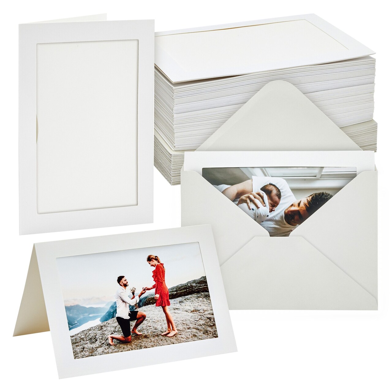 48 Pack Photo Frame Cards 4x6 with Envelopes - Picture Insert Note Cards  for Wedding, Graduation, Anniversary (Textured Ivory Cardstock)